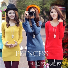 2013秋冬韩版修身纯色百搭毛衣中长款打底毛衣针织连衣裙包臀