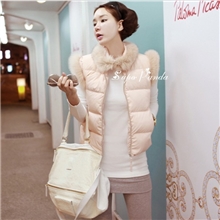 2013秋冬新款韩版皮草兔毛领棉马夹羽绒棉背心外套女