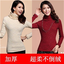 2013秋冬新款蕾丝加绒加厚打底衫高领长袖蕾丝打底衫女