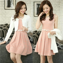 2013秋装新款女装甜美少女韩版公主条纹爆款两件套连衣裙(送腰带