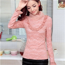 2013秋冬装韩版女装时尚加绒兔毛高领蕾丝长袖打底衫新款打底衫