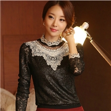 2013秋冬装韩版女装修身加厚立领泡泡袖蕾丝打底衫新款打底衫