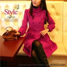 13年韩版秋冬款最新款羊毛呢双排扣长款大衣风衣外套D1023