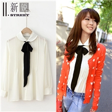 B110711street量贩型海量备货风琴褶皱荷叶飞边学院风雪纺衬衣