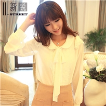 B50711street雪纺珠多层电切花边娃娃领公主衬衣