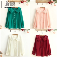 G88811street一级雪纺珠荷叶领压褶极品秋冬女款搭配衬衣批发