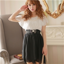 8029时尚新款热卖黑白相拼修身显瘦甜美雪纺连衣裙