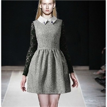 2013秋冬款欧美大牌复古领口手工订钻编织金丝修身显瘦连衣裙T824