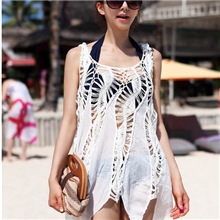 渡期必备蕾丝镂空中长款背心开衫钩花超薄比基尼外罩衫