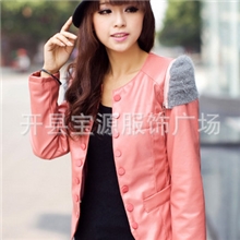 厂家直销新品小皮衣短款水洗PU皮夹克欧美圆领修身机车服外套