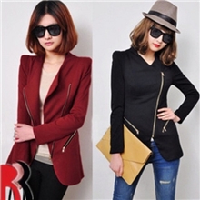 2013秋装新欧美风女装批发个性翻领斜拉链修身小西装西服外套