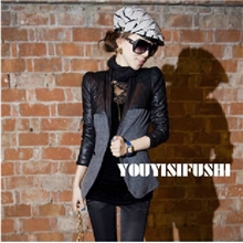 2013冬季新款帅气范儿毛呢拼皮加厚夹棉修身款西服女装棉衣