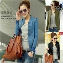 2013秋冬装新款韩版女装纯色立领肩章双排扣短外套