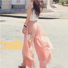 优雅性感阔腿裤雪纺长裙裤高腰长裤时尚裤裙女夏