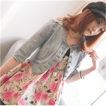 2013新款秋装女装瑞丽韩版帅气军装-修身中袖短牛仔外套