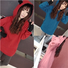 2013秋冬新款可爱极了耳朵加厚长款卫衣韩国女式中长外套