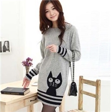 批发冬款韩版可爱甜美猫咪毛衣女士中长款圆领卡通毛衣JY430996