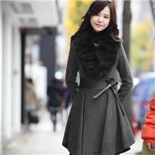 2013秋冬装风衣气质款大毛领外套百褶收腰修身毛呢大衣YZ06899