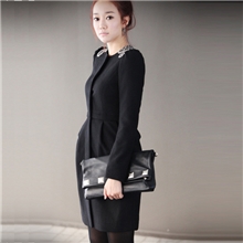 爆款！2013秋冬精致手工钉珠气质修身呢子外套时尚大码女装