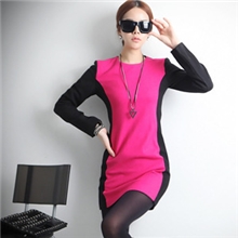 2013秋季新品女装韩版复古撞色拼接加厚修身显瘦打底连衣裙