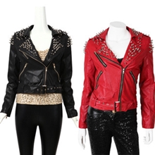 欧美风明星款全手工打造奢华铆钉机车皮衣女新款皮衣