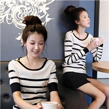 sy840#2012春秋装新款女装韩版时尚海魂衫条纹中袖T恤修身T恤