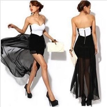 欧美风性感女装不规则下摆飘逸抹胸裙长裙雪纺连衣裙洋装晚礼服