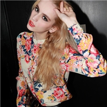 2013春季新款欧美个性性感花朵衬衣女彩色长袖垫肩雪纺衬衫