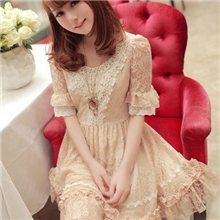 2013夏装高腰公主裙收腰显瘦蕾丝镂空刺绣连衣裙