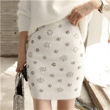 韩版partysu重工奢华全手工钉珠针织兔毛半身裙短裙包臀裙实拍