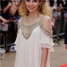 8038#emmaRoberts欧美明星走秀款雪纺钉珠露肩新款连衣裙