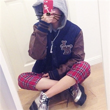 加厚LITMUS*LB毛呢字母皮袖棒球服外套韩国原单情侣款