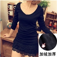 特价款韩版蕾丝打底连衣裙蕾丝长款蕾丝T恤加绒打底衫女装