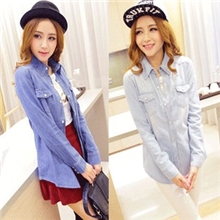 特价秋冬加绒加厚欧美薄款水洗渐变女款长袖衬衫牛仔衬衣女装