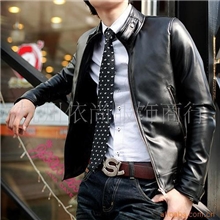 特价秋冬装新款立领短款机车皮衣男士修身外套大码1302W02075