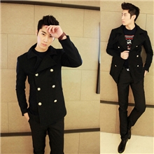 13秋冬新款英伦立体翻领双排金扣中长款风衣潮男日韩毛呢外套风衣