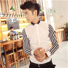 秋季新款特价高质量条纹拼接衬衫长袖白色男衬衣热卖衬衣爆款衬衫