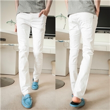 2013秋冬英伦纯白小脚牛仔裤男潮版磨破水洗牛仔小脚裤男潮韩版