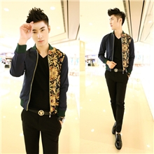 超酷男装2013韩国进口弹力贡缎面料韩版男士拼接花夹克有大码