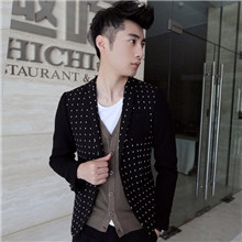 2013秋装新款韩版波点拼接男士西装休闲小西服潮男外套