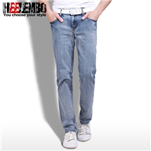 熙伦堡1173男士牛仔裤男韩版小脚修身简约百搭浅蓝精棉微弹