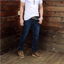 熙伦堡1083B男士牛仔裤男韩版小脚修身简约型男深蓝精棉微弹