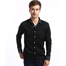 批发高品质强货英伦风男式修身拼接款纯棉长袖牛仔休闲衬衫男