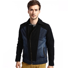 厂家直销英伦风格时尚修身拼接袖子翻领牛仔休闲夹克