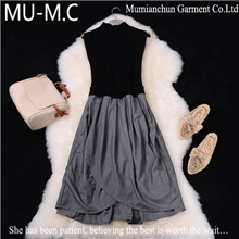 5870深圳欧洲站女装批发秋冬黑色针织气质无袖中长灰色连衣裙