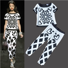 女装欧洲站精品套装新款高端印花短袖上衣九分裤大牌欧美风套装