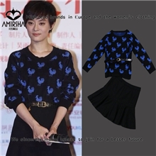 新款欧美女装早秋套装大牌明星孙俪同款羊毛衫+半身裙套装