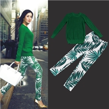 欧洲站女装秋冬套装欧美新明星同款大牌针织毛衣+印花小脚裤套装