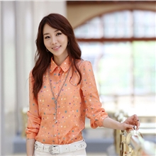 2013秋季女装韩版星星碎花OL职业长袖翻领雪纺衬衫|YH13-632