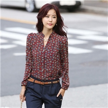 2013秋装新款韩版立领雪纺碎花衬衫女长袖雪纺衫大码上衣Y9-036